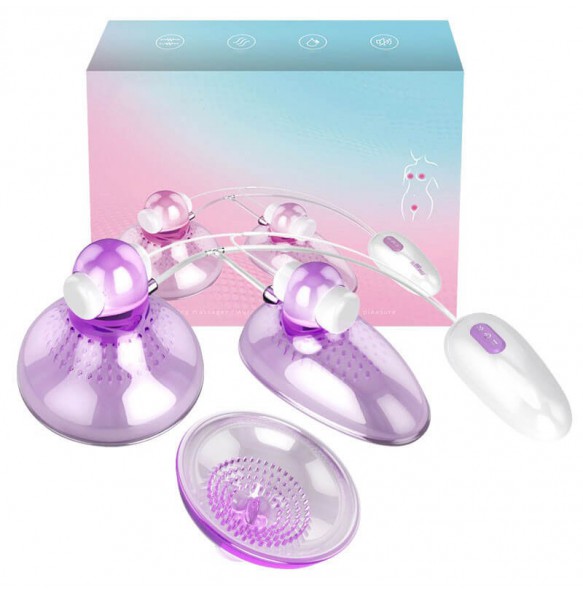 PLEASE ME - Nipple Sucker Cup + Clit Suckers Pussy Pumps With Vibrators (Chargeable - Purple)